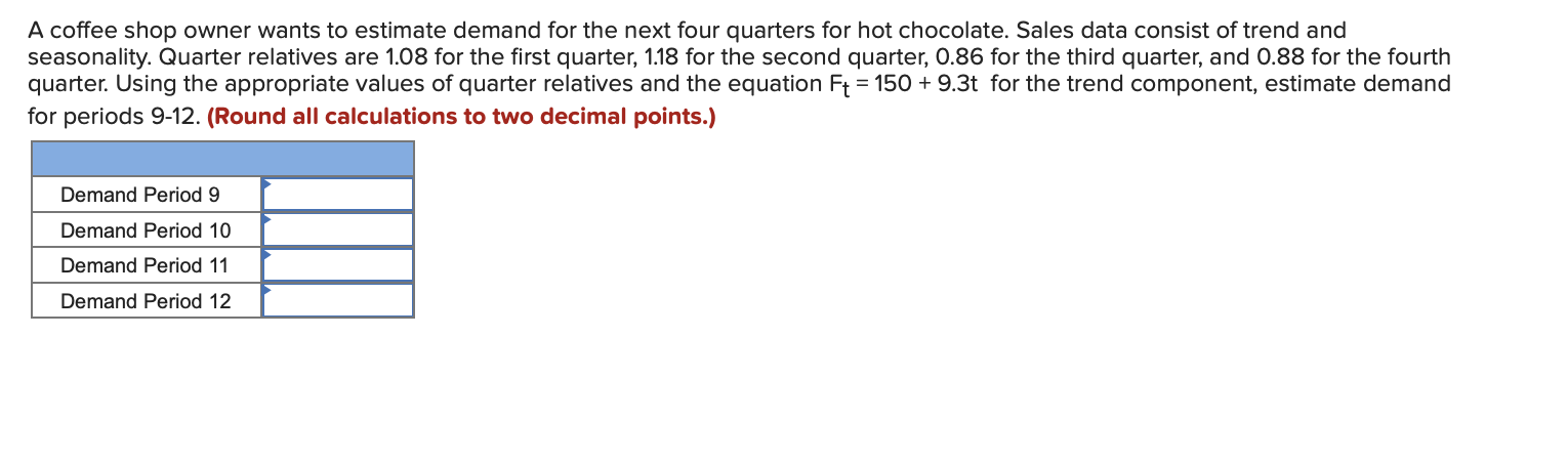 A coffee shop owner wants to estimate demand for