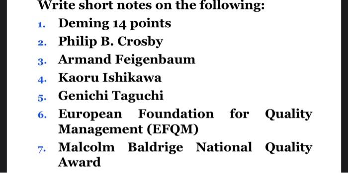 Write short notes on the following: 1. Deming 14