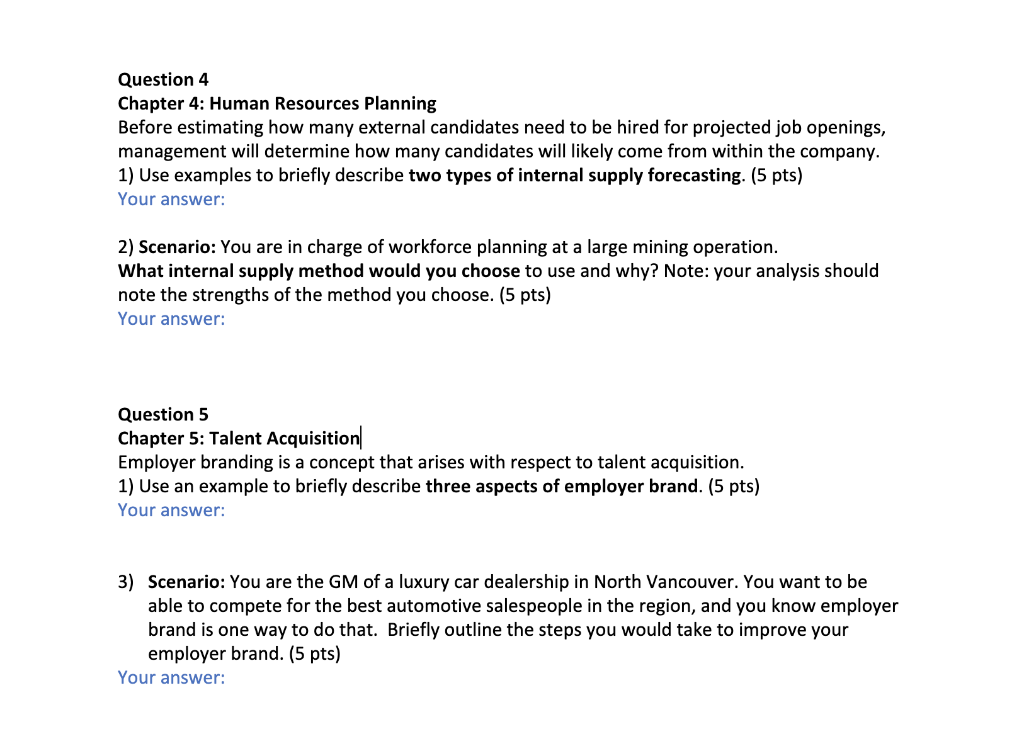 Question 4 Chapter 4: Human Resources Planning