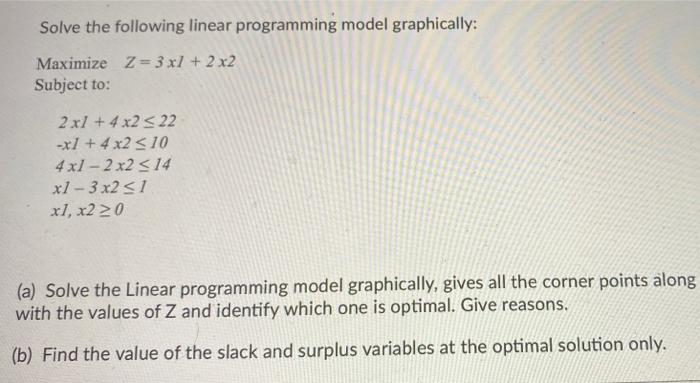 Solve the following linear programming model