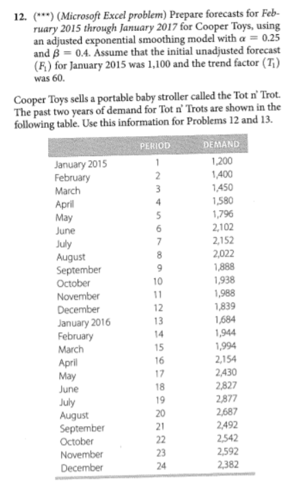 12. (***) (Microsoft Excel problem) Prepare