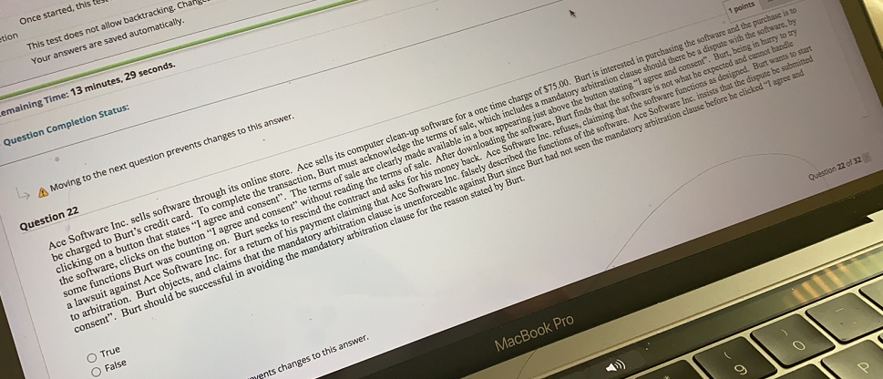 1 points Once started, this etion This test does