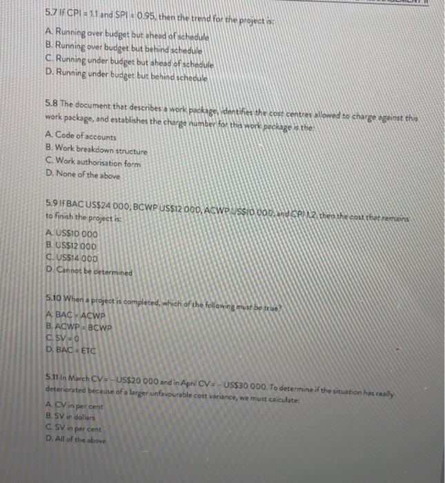 project management Question 5[ 5.1 In earned