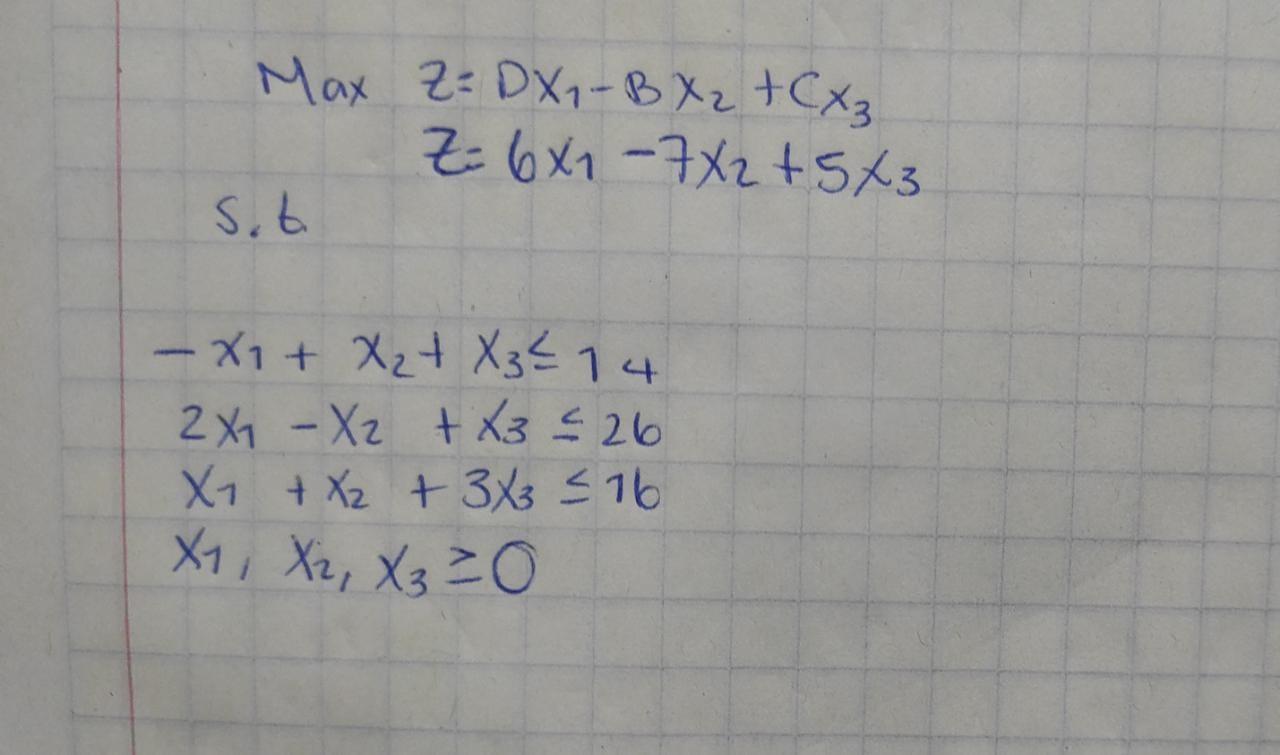 solve with matrix simplex method Max Z= DX, BX 2