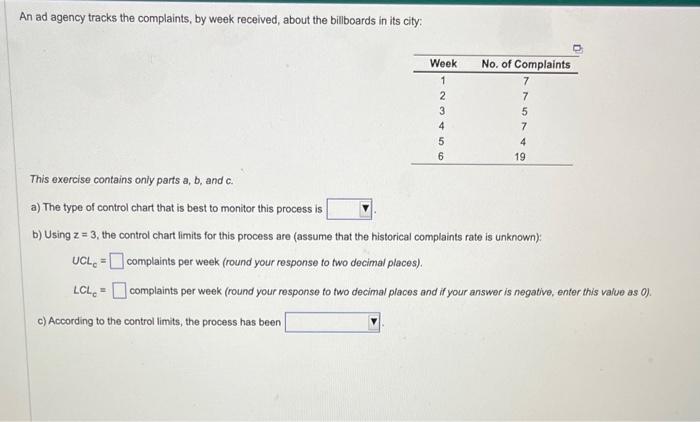 options for part a are "p chart", "x chart", and