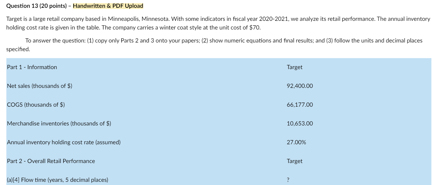 Question 13 (20 points) - Handwritten & PDF
