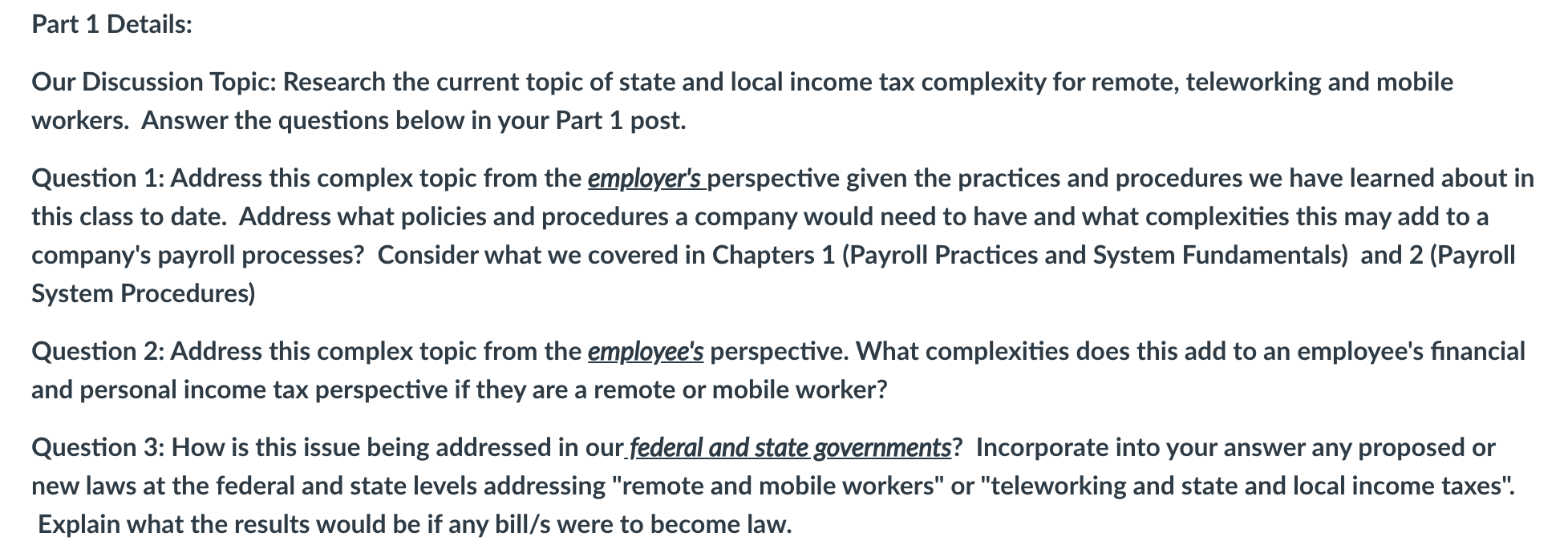 Part 1 Details: Our Discussion Topic: Research