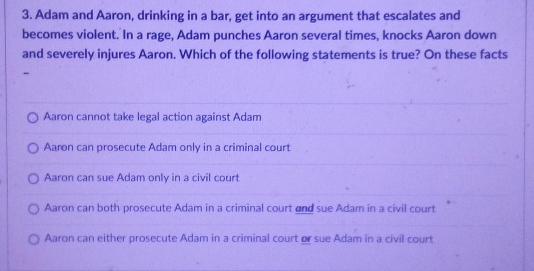 3. Adam and Aaron, drinking in a bar, get into an