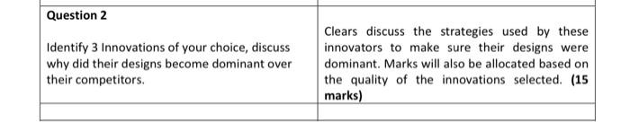 Question 2 Identify 3 Innovations of your choice,
