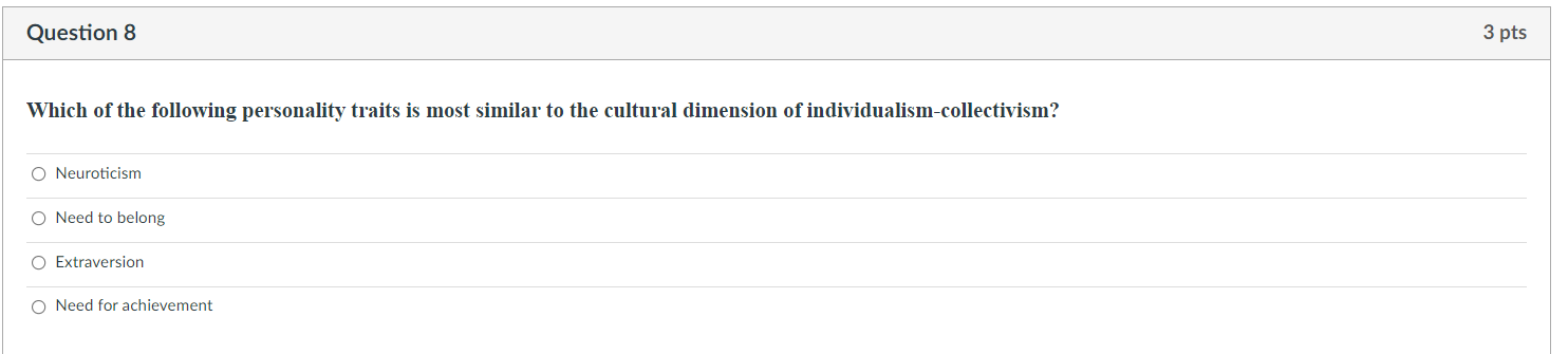 Question 8 3 pts Which of the following