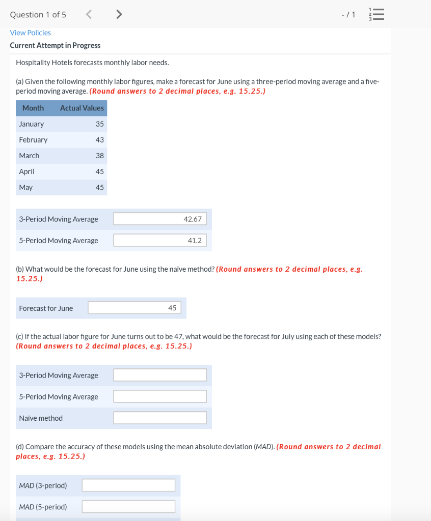 Question 1 of 5 < -11 View Policies Current