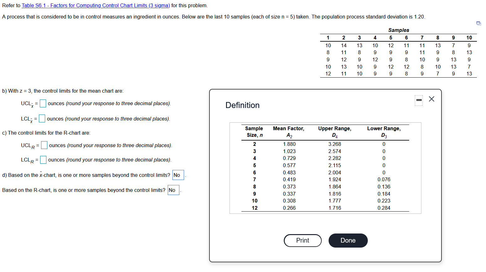 Refer to Table S6.1 - Factors for Computing