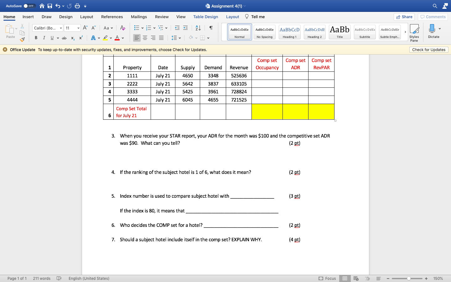 Please complete table and questions. AutoSave OFF