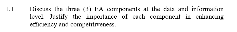 1.1 Discuss the three (3) EA components at the