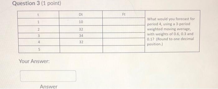 Question 3 (1 point) t DE Ft 1 10 2 32 What would