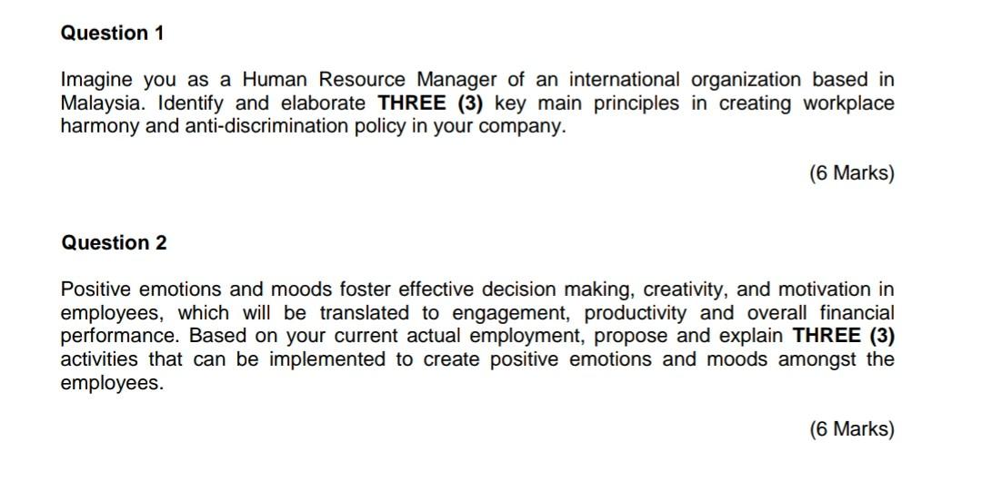 need help with this please Question 1 Imagine you