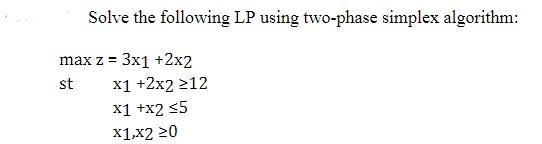 Solve the following LP using two-phase simplex