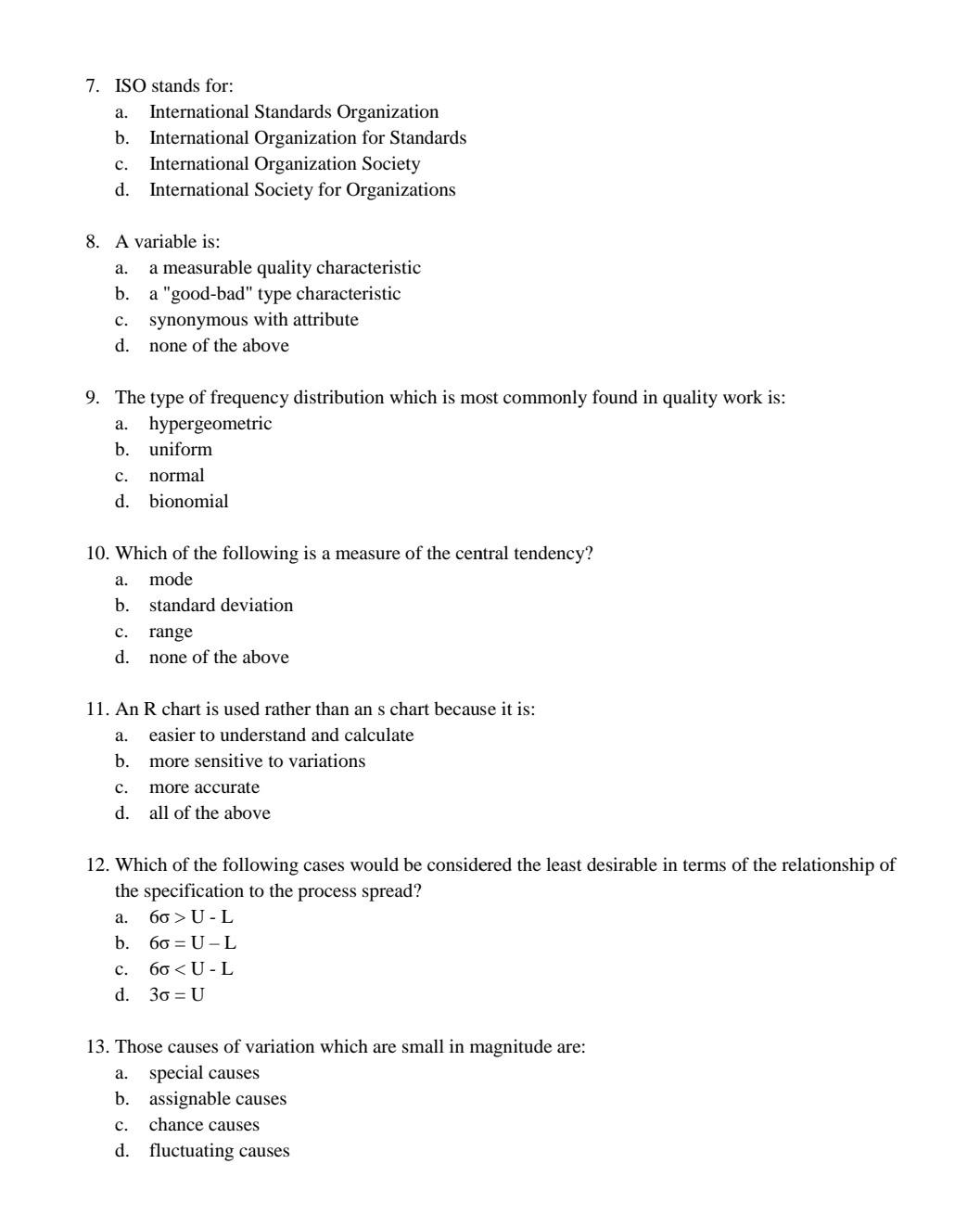 quality control please solve all parts a. 7. ISO