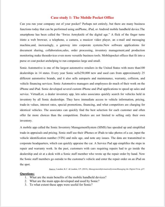 can you solve please Case study 1: The Mobile