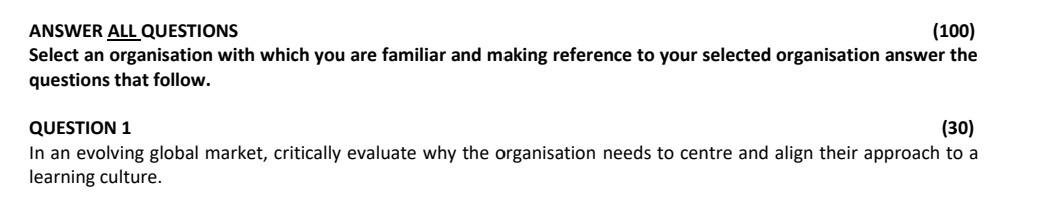 ANSWER ALL QUESTIONS (100) Select an organisation