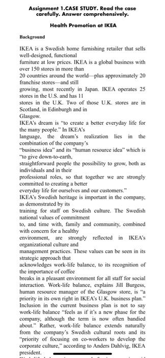 Assignment 1.CASE STUDY. Read the case carefully.