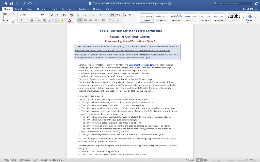 AO U Topic 4 Individual Activity 2 (5%) Consumer
