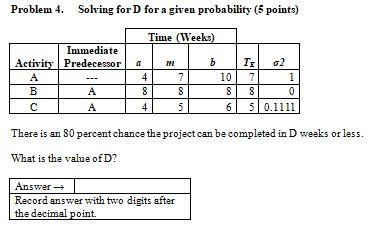 Problem 4. Solving for D for a given probability