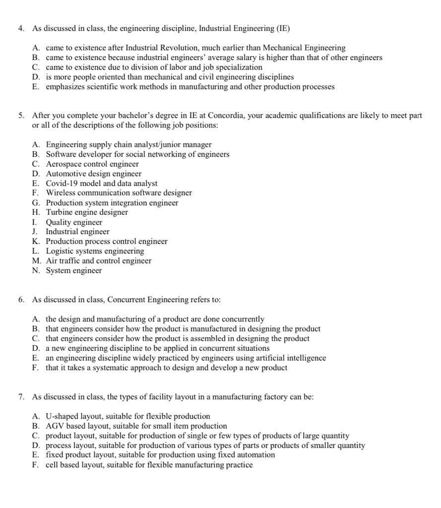 4. As discussed in class, the engineering