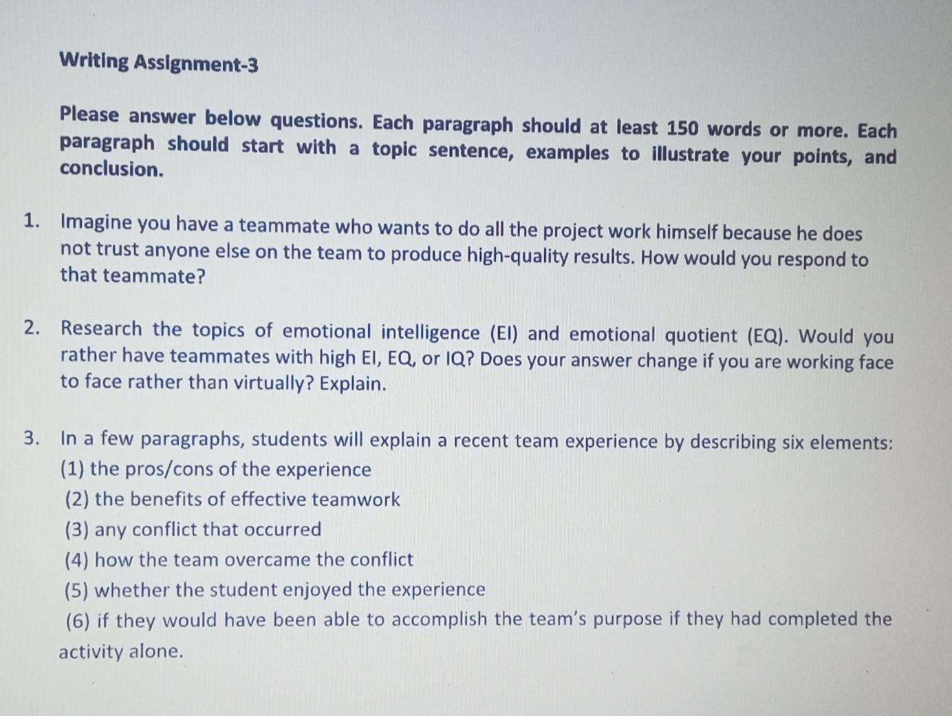 Writing Assignment-3 Please answer below
