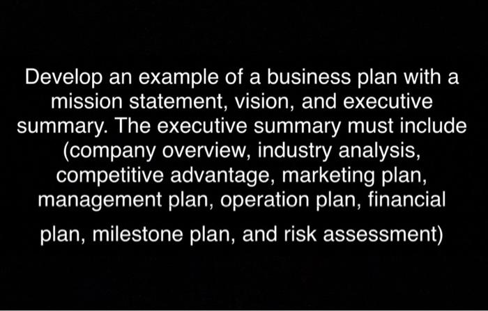 Develop an example of a business plan with a