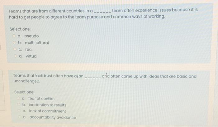 Teams that are from different countries in a