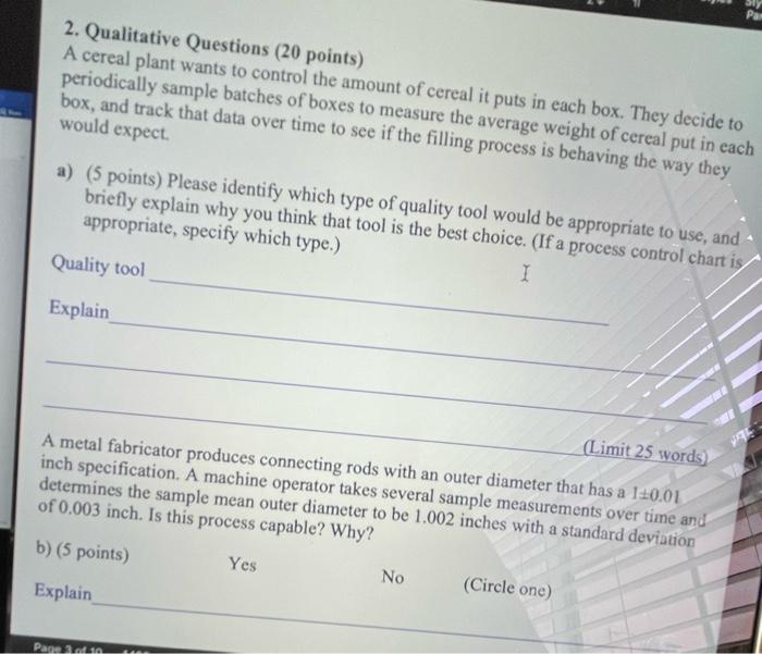 please help asap Par 2. Qualitative Questions (20