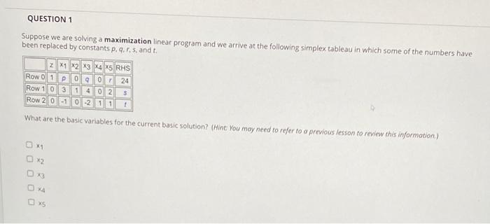 QUESTION 1 Suppose we are solving a maximization