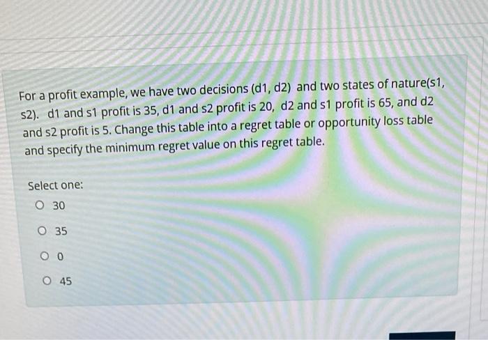 For a profit example, we have two decisions (d1,