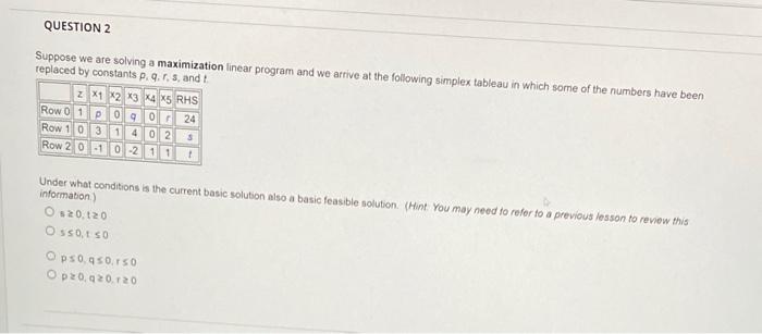 QUESTION 1 Suppose we are solving a maximization