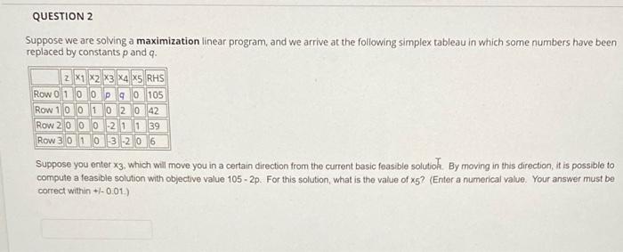 QUESTION 1 Suppose we are solving a maximization