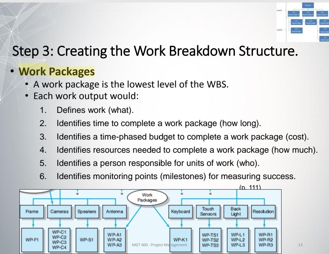 a) Explain the work packages in detail for Work