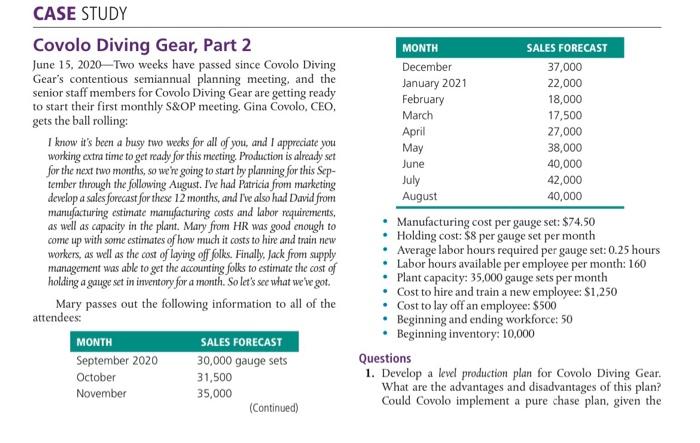 Questions 1. Develop a level production plan for