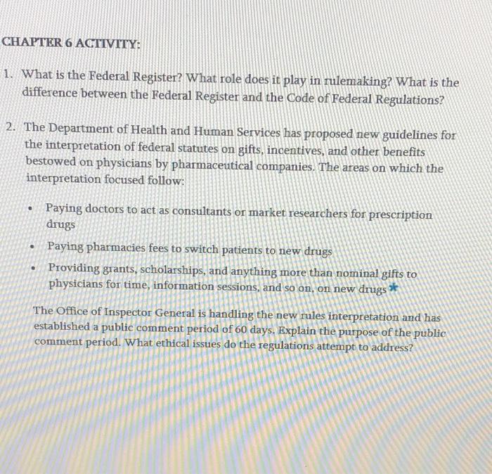 CHAPTER 6 ACTIVITY: 1. What is the Federal