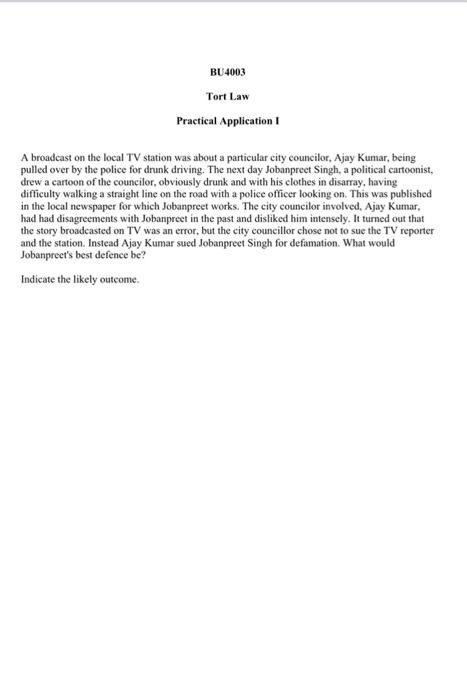 apply the legal principals of tort law BU4003