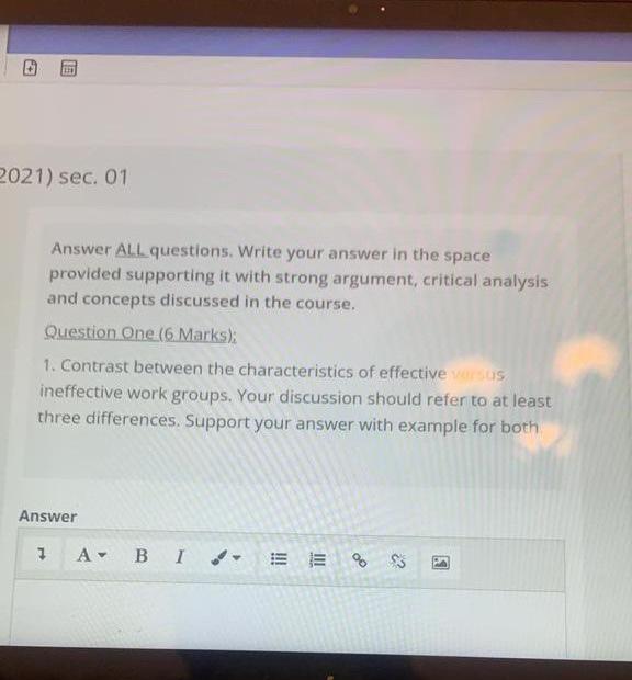 team work 2021) sec. 01 Answer ALL questions.