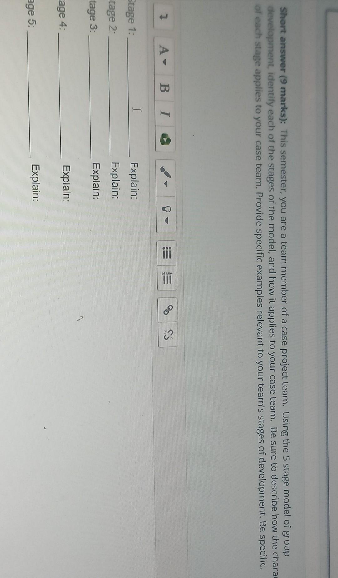 Short answer (9 marks): This semester, you are a