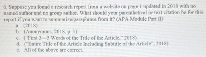 6. Suppose you found a research report from a