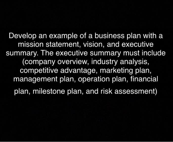 develop a businees plan .. stragetic management