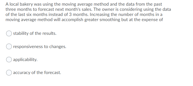 A local bakery was using the moving average