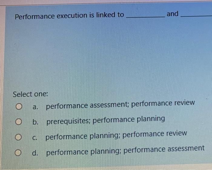 Performance reviews should focus on: Select one: