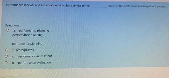 Performance reviews should focus on: Select one: