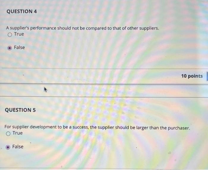 QUESTION 4 A supplier's performance should not be