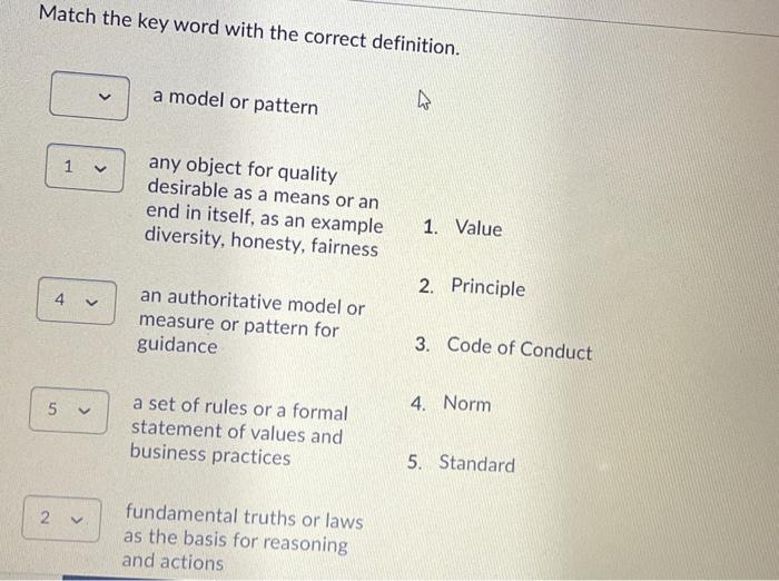 Match the key word with the correct definition. a