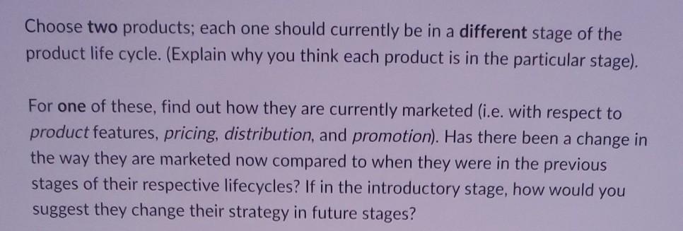 Choose two products; each one should currently be